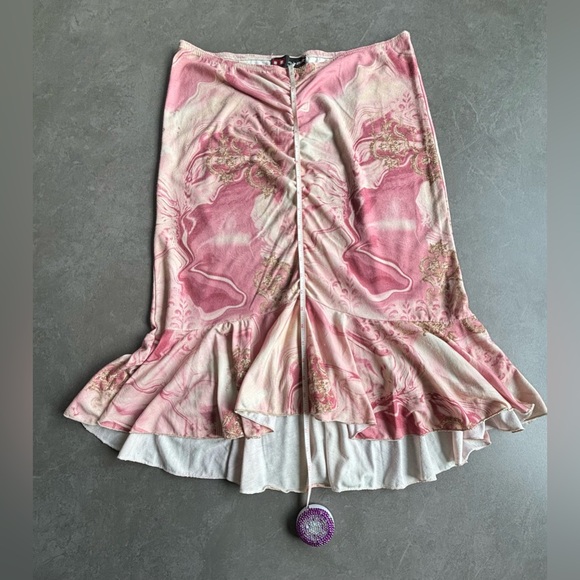 Vintage Floral Trumpet, Mermaid High Low Midi Skirt Rose Pink Size M Paris - Picture 3 of 7